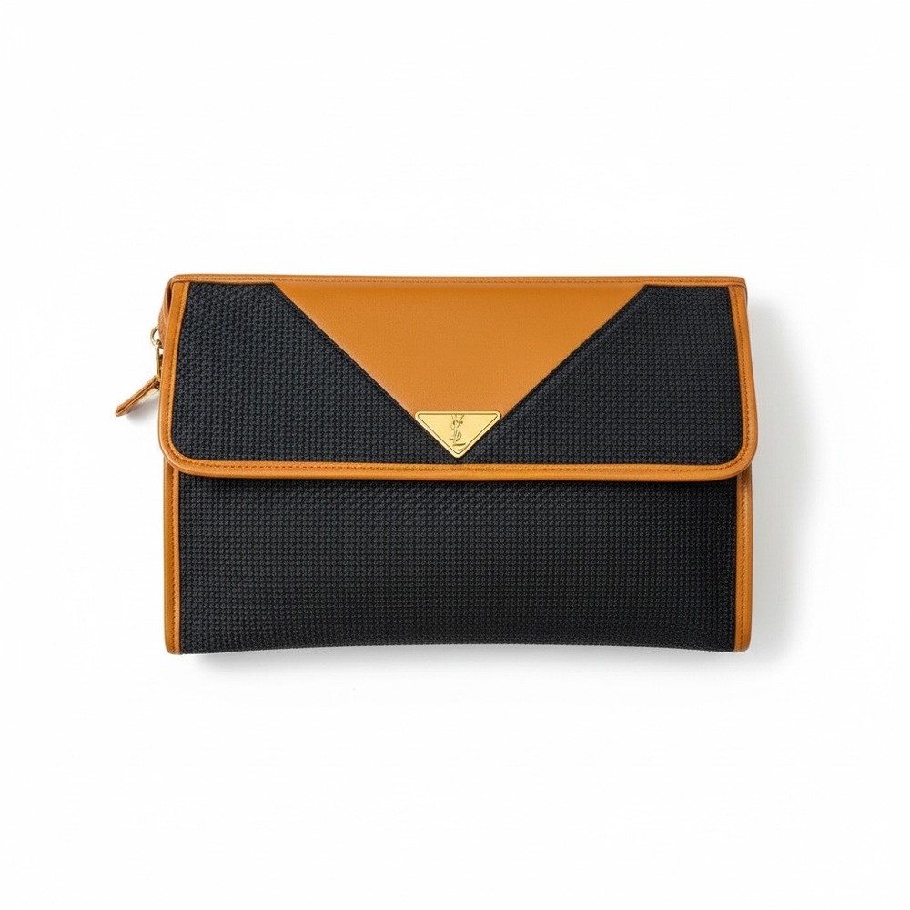 Vintage YSL Leather Woven Zip Pouch Clutch